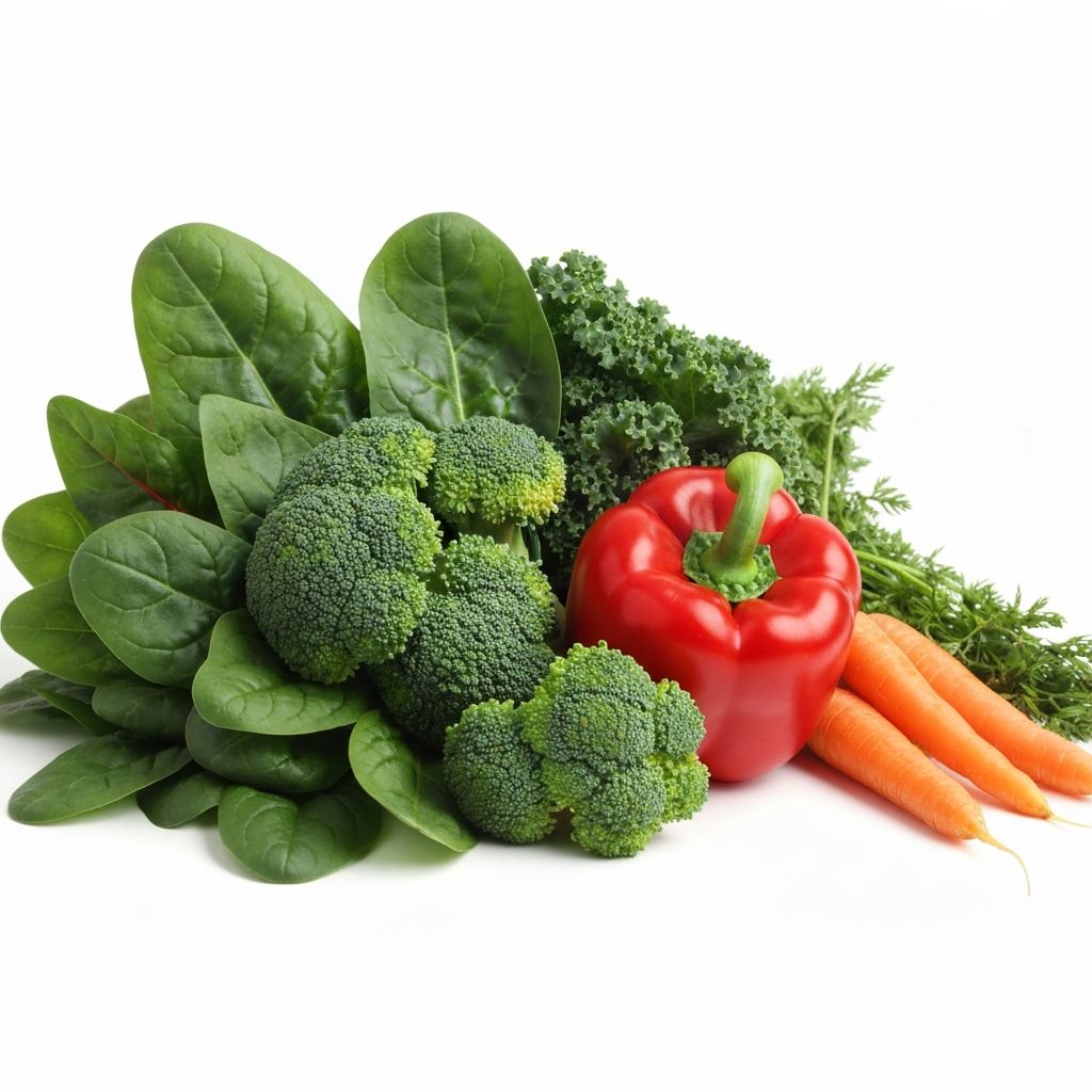 Antioxidant-rich vegetables including dark greens and red peppers